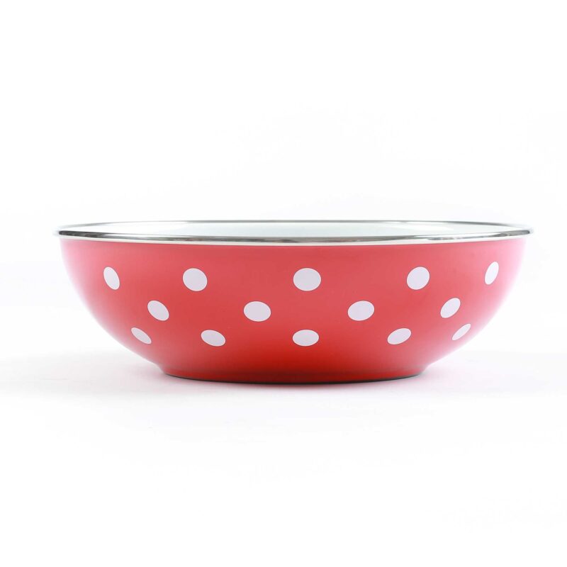 Nelesa 26cm Enamel Steel Bowl with Dots Pattern – Durable Kitchen Bowl
